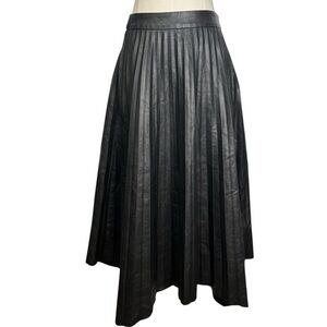 ELLISON - Black midi Faux Leather Black Pleated Skirt Size Small